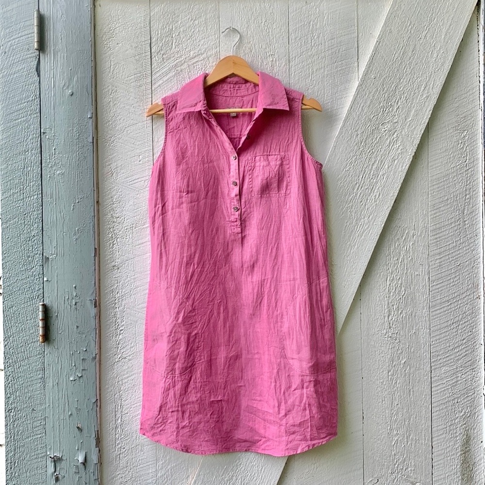 100% Linen Sleeveless Dress with Pockets Stonewashed Rose
